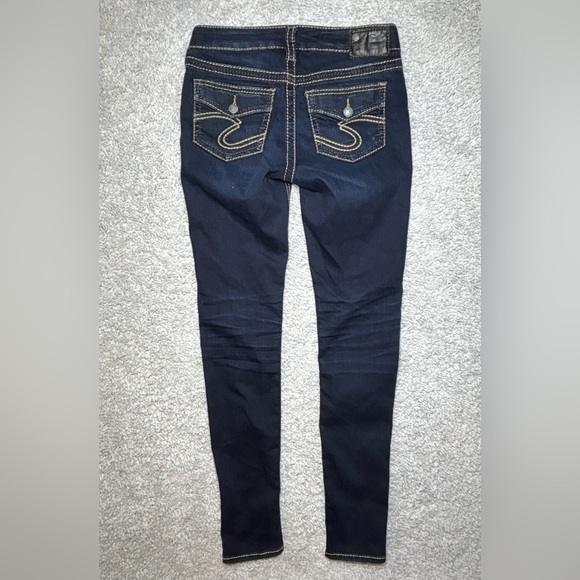 Silver Jeans Womens 27 Suki Mid Rise Super Skinny Dark Wash Big Stitch Denim - Picture 5 of 5
